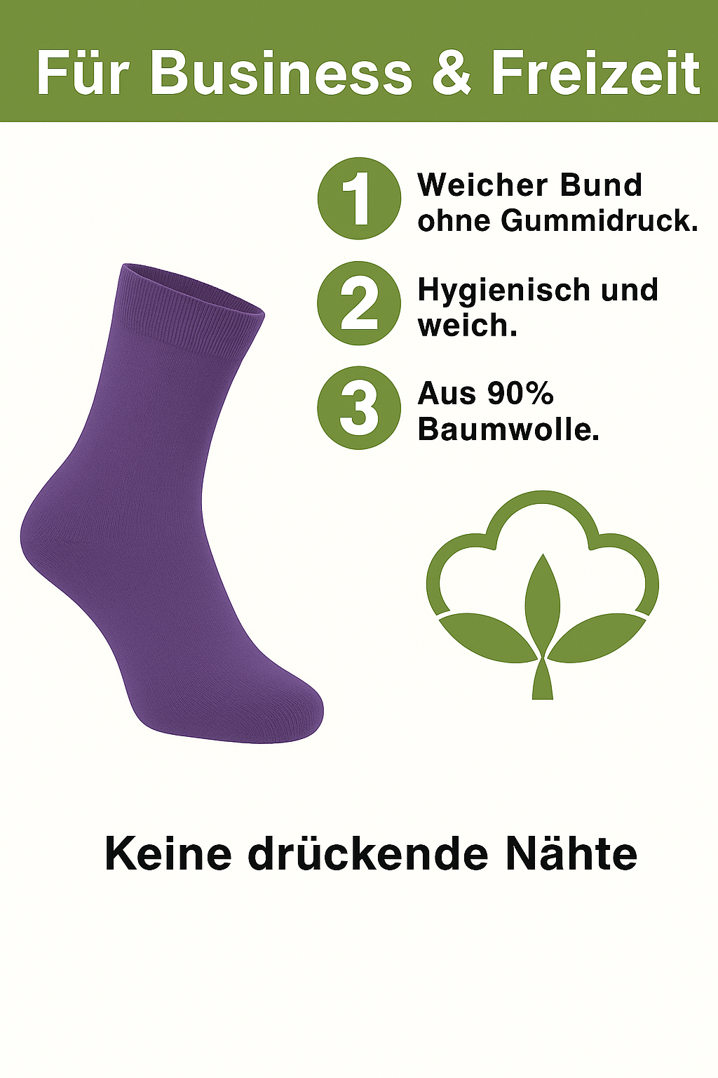 Herren Business Socken Baumwolle ohne Naht ohne Gummi handgekettelt 12 Paar