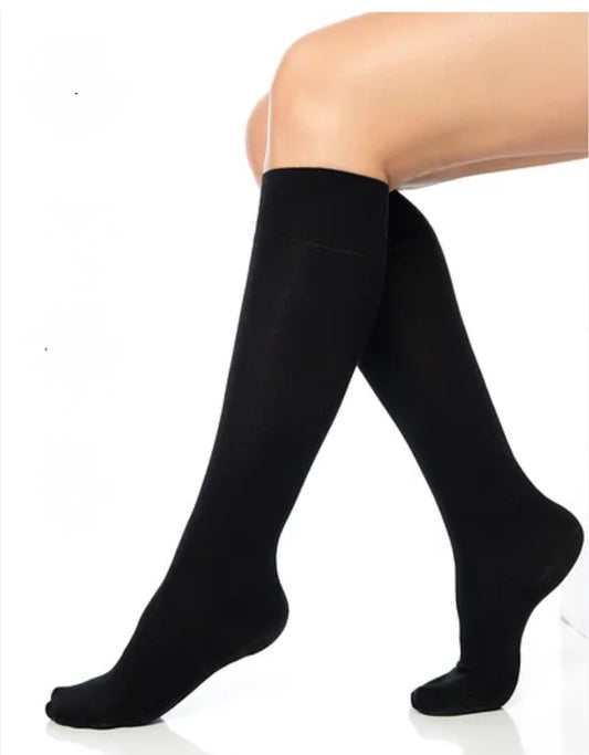 Kniestrümpfe Herren Damen Schwarz Baumwolle mit Komfortbund Schwarz 6/12 Paar