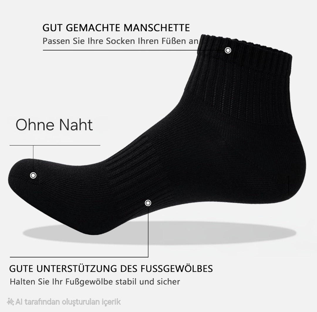 Tennis Socken Herren Damen Sport Kurzsocken Freizeit Schwarz 10 Paar