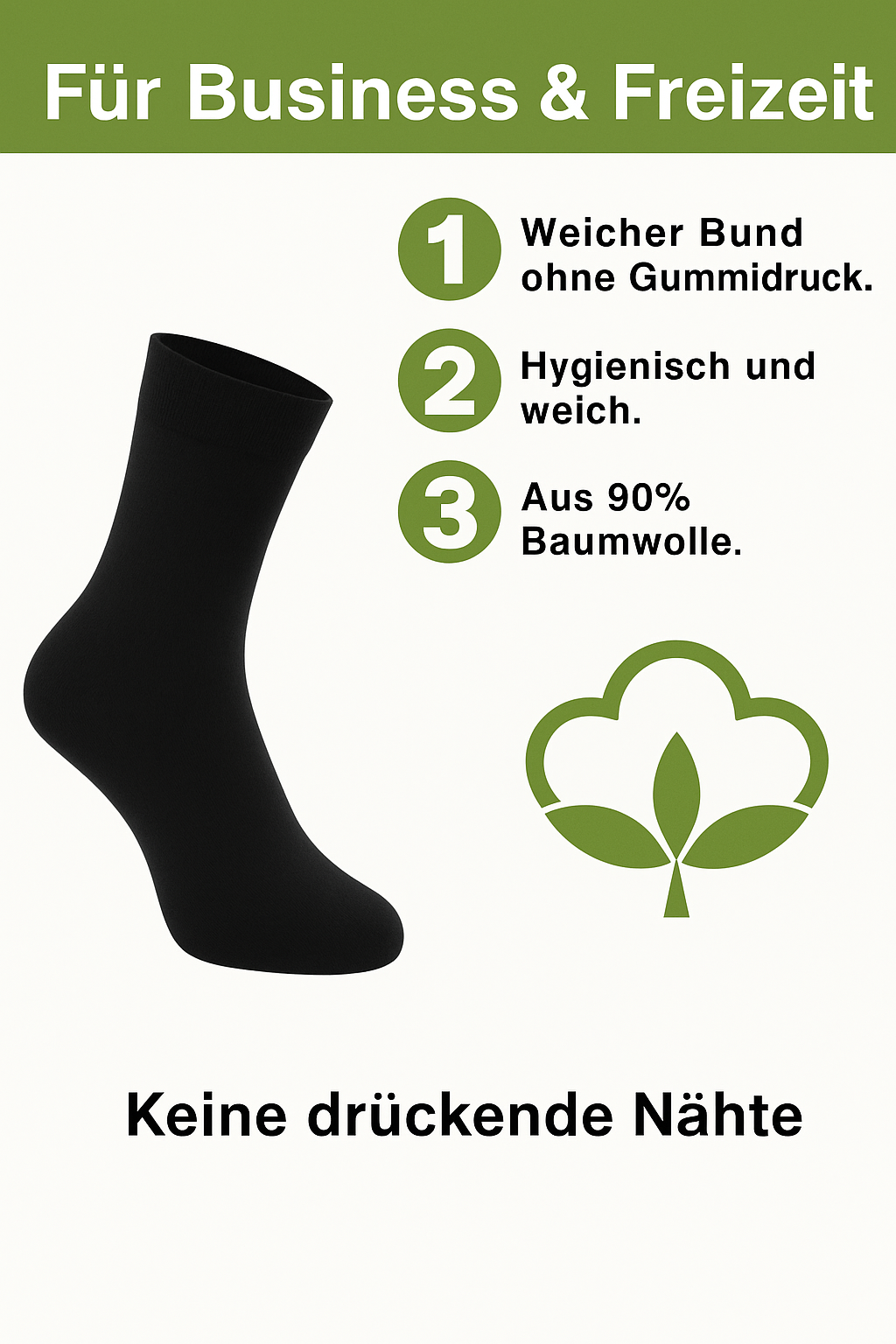 Herren Business Socken 90% Baumwolle ohne Naht ohne Gummi handgekettelt 12 Paar