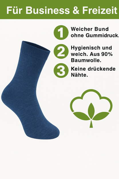 Herren Business Socken 90% Baumwolle ohne Naht ohne Gummi handgekettelt 12 Paar